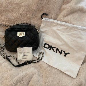 NWT DKNY Black Quilted Purse with Gold Chain